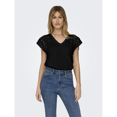 Embroidered Cotton V-Neck T-Shirt - JDY - Modalova