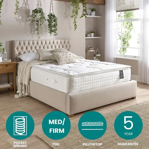 Luxury 3000 Pocket Natural Wool & Cashmere Pillowtop Mattress - Aspire - Modalova