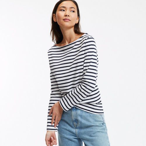 Striped Cotton T-Shirt with Boat Neck and Long Sleeves - LA REDOUTE COLLECTIONS - Modalova