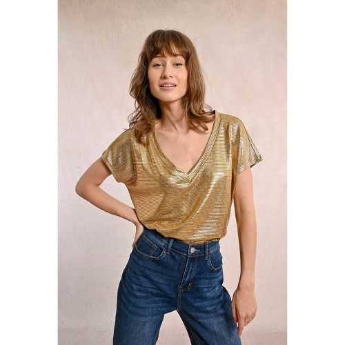 Sparkly V-Neck T-Shirt with Short Sleeves - MOLLY BRACKEN - Modalova