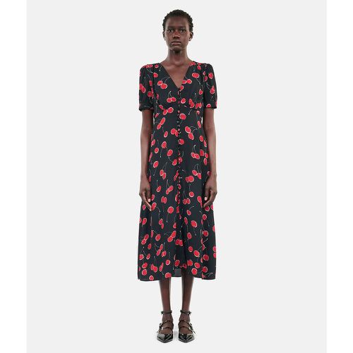 Cherry Print Midi Dress with V-Neck and Short Sleeves - THE KOOPLES - Modalova