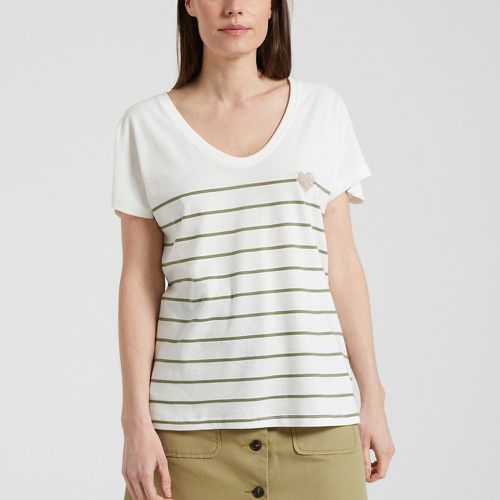 Striped Cotton T-Shirt with Heart Print on Front - Only - Modalova