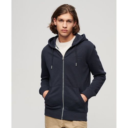 Essential Embroidered Logo Hoodie in Cotton Mix with Zip Fastening - Superdry - Modalova
