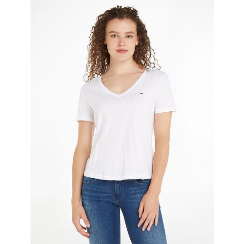 Logo Print Cotton T-Shirt with V-Neck - Tommy Jeans - Modalova