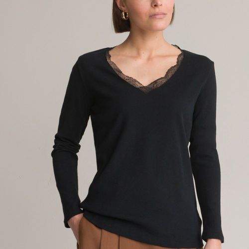 Cotton Lace V-Neck T-Shirt with Long Sleeves - Anne weyburn - Modalova