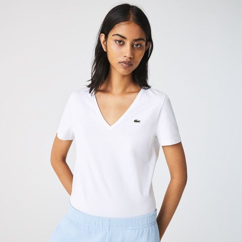 Embroidered Logo Cotton T-Shirt in Loose Fit with V-Neck - Lacoste - Modalova