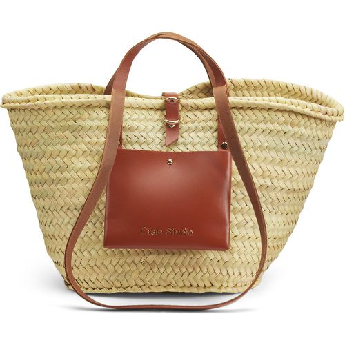 Panier Basket Bag with Tan Pouch in Doum Palm Tree Leaves/Leather - CRAIE STUDIO - Modalova