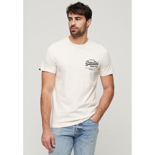 Cotton Crew Neck T-Shirt with Logo Print Front and Back - Superdry - Modalova