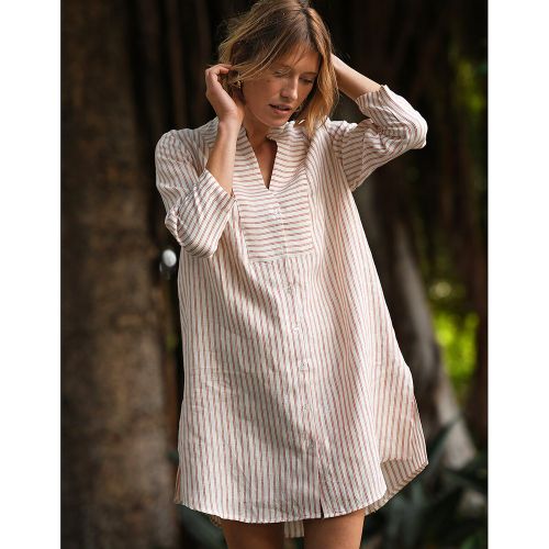 Striped Linen Tunic with a Grandad Collar and 3/4 Length Sleeves - Anne weyburn - Modalova