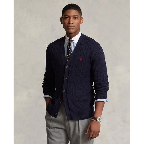 Embroidered Logo Cotton Cardigan in Cable Knit with Buttons - Polo Ralph Lauren - Modalova