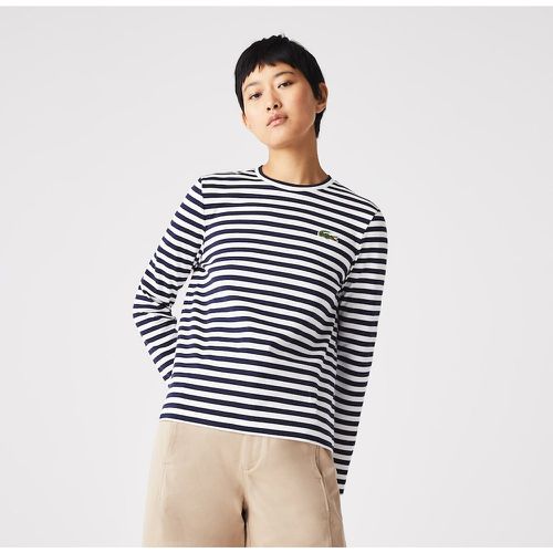 Striped Cotton T-Shirt with Crew Neck and Long Sleeves - Lacoste - Modalova