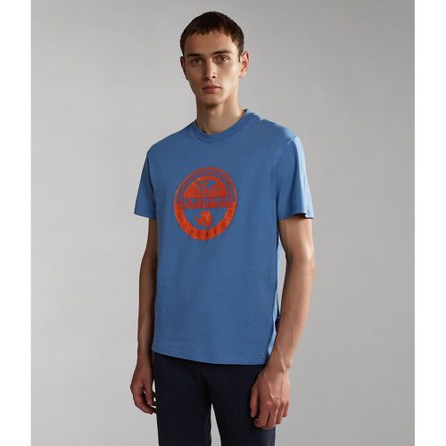 Bollo Logo Print T-Shirt in Cotton with Short Sleeves - Napapijri - Modalova