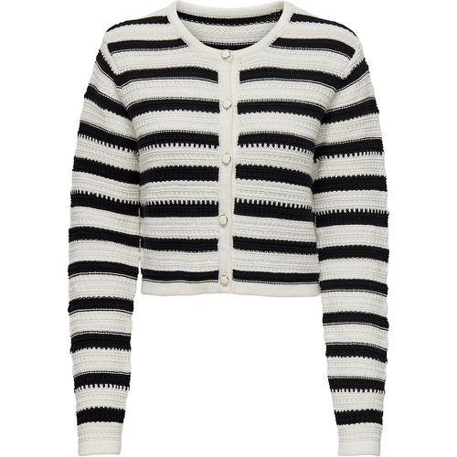 Striped Short Cardigan in Cotton Mix and Detailed Knit - Only - Modalova