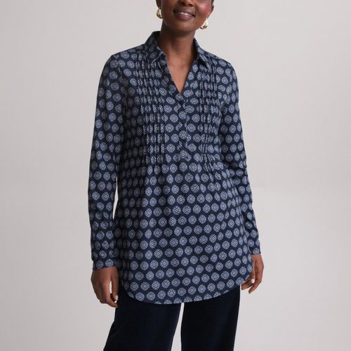 Cotton Mix Polo Shirt in Geometric Print with Long Sleeves - Anne weyburn - Modalova