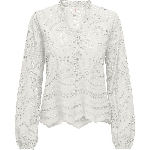 Broderie Anglaise Cotton Blouse with V-Neck - Only - Modalova