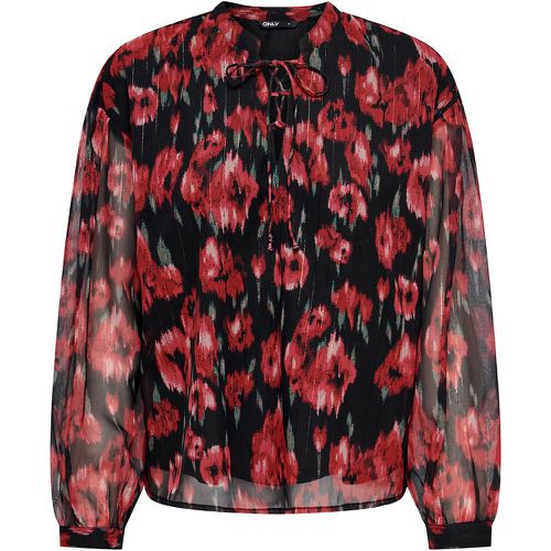 Floral Crew Neck Blouse with Long Sleeves - Only - Modalova