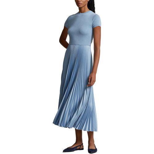 Hybrid Wool Mix Dress with Pleated Skirt, Short Sleeves and Crew Neck - Polo Ralph Lauren - Modalova