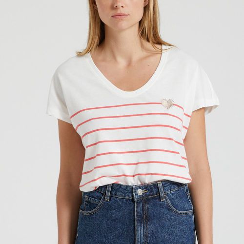 Striped Cotton T-Shirt with Heart Print on Front - Only - Modalova