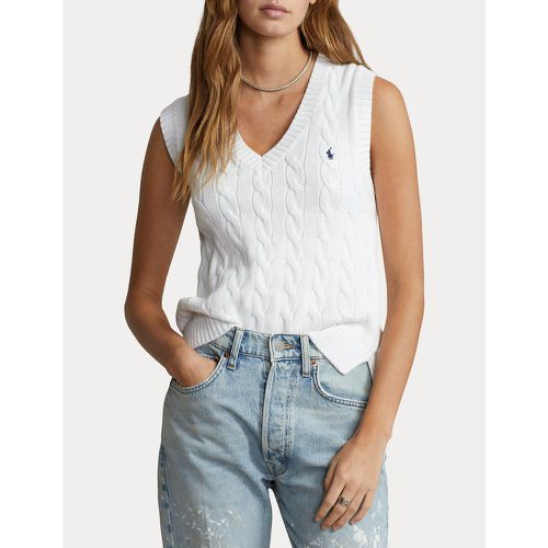 Cable Knit Vest Top with V-Neck in Cotton - Polo Ralph Lauren - Modalova