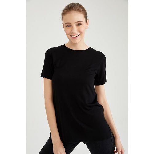Plain Round Neck Short Sleeve Long Length Relaxed Fit T-shirt - DeFacto - Modalova