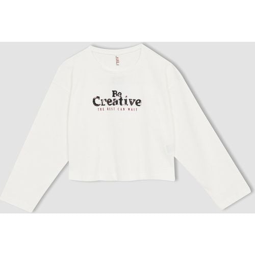 Long Sleeve Printed Crop T-Shirt - DeFacto - Modalova