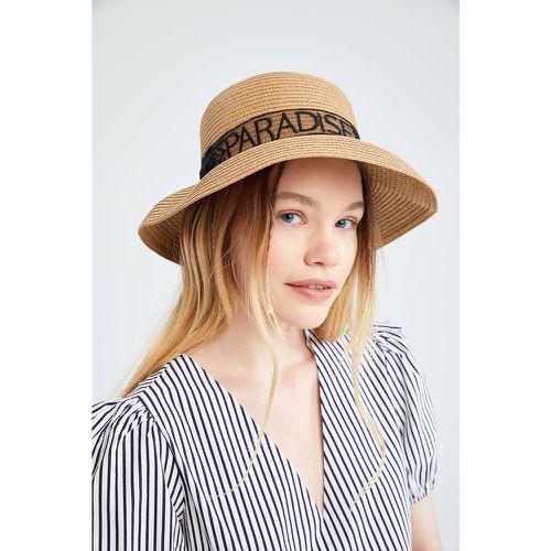 Slogan Embroidered Straw Hat - DeFacto - Modalova