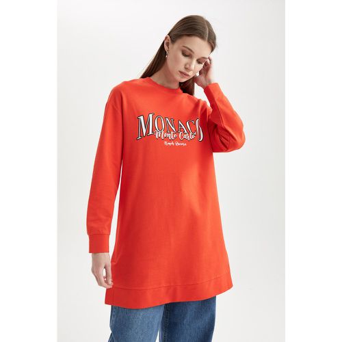 Oversized Long Sleeve Slogan Printed Sweatshirt Tunic - DeFacto - Modalova