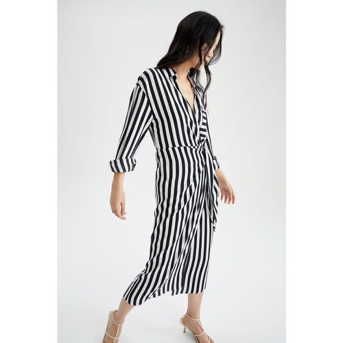 Long Sleeve Striped Maxi Viscose Dress - DeFacto - Modalova