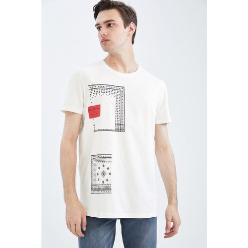 Long Fit Short Sleeve Printed T-Shirt - DeFacto - Modalova
