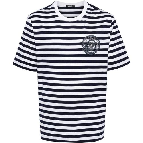T-shirt in jersey di cotone blu navy/bianco - Versace - Modalova