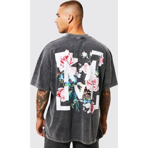 Camiseta Oversize Con Estampado Gráfico De Flores Y Lavado De Ácido - boohoo - Modalova