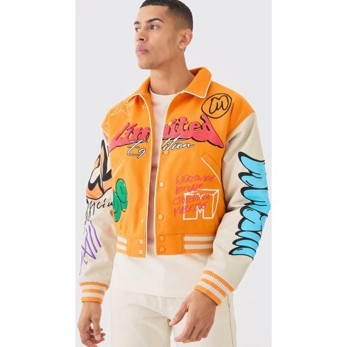 Giacca squadrata stile Varsity stile Graffiti - boohoo - Modalova