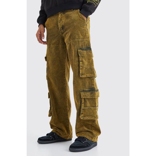 Pantaloni Cargo extra comodi in velluto a coste in lavaggio acido con tasche - boohoo - Modalova