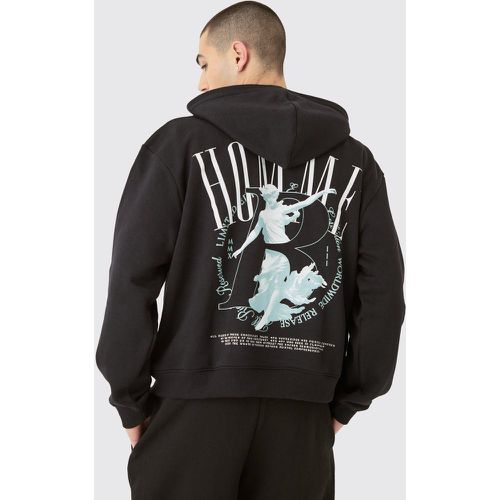 Oversized Boxy Zip Through Homme Flock Print Hoodie - boohoo - Modalova