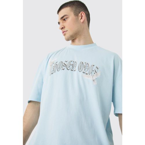 T-shirt Tall squadrata oversize con girocollo esteso e uccelli - boohoo - Modalova
