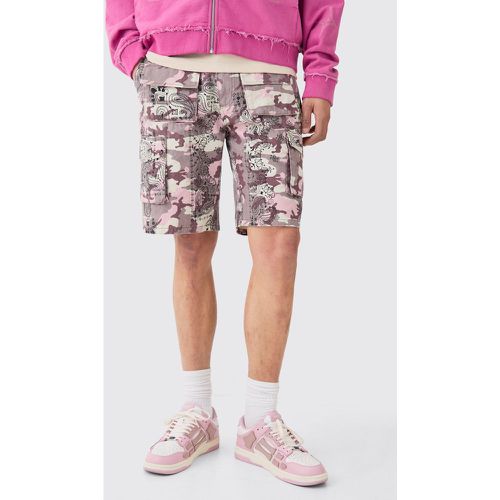 Pantalón Corto Cargo De Camuflaje Con Cintura Fija Y Estampado Bandana - boohoo - Modalova