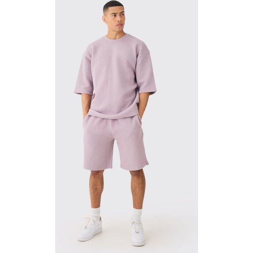 Set T-shirt oversize Man trapuntata a spina di pesce & pantaloncini - boohoo - Modalova