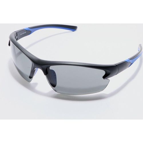 Rimless Racer Sunglasses In Blue - boohoo - Modalova