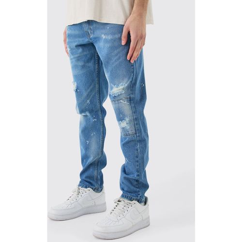 Slim Rigid All Over Paint Detail Knee Ripped Jeans - boohoo - Modalova