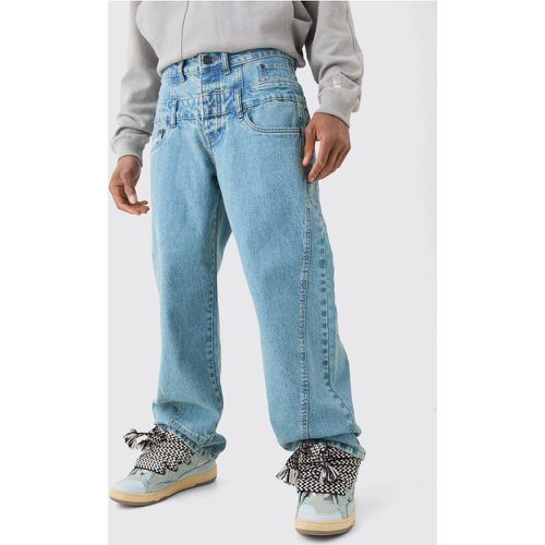 Jeans extra comodi in blu vintage in denim rigido con doppia fascia in vita - boohoo - Modalova