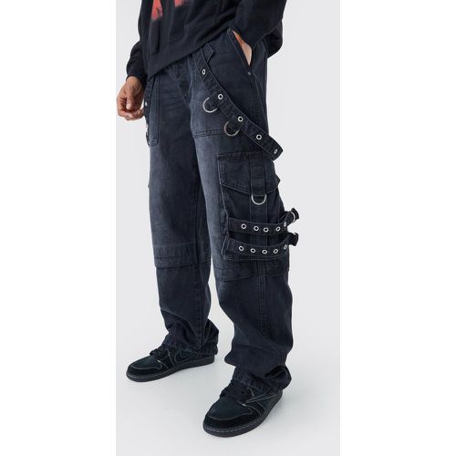 Jeans extra comodi in denim slavato in denim rigido con fascette stile Cargo - boohoo - Modalova
