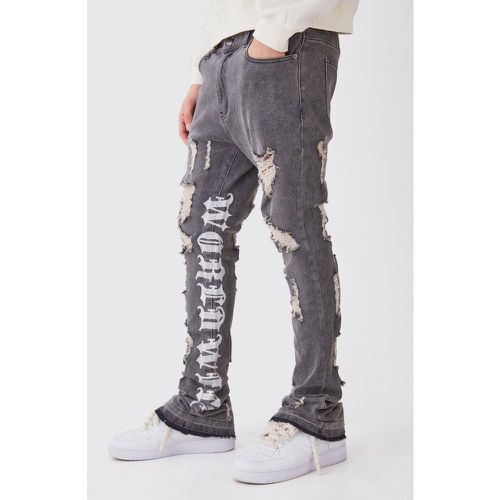Jeans Skinny Fit Stretch con inserti, ricami, pieghe e pieghe sul fondo - boohoo - Modalova