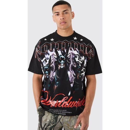 T-shirt oversize Homme con stampa di cane in grande scala - boohoo - Modalova