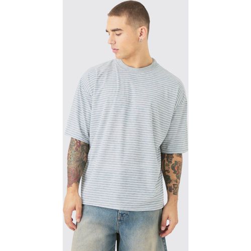 Boxy Stripe Rib T-Shirt, Gris - boohoo - Modalova