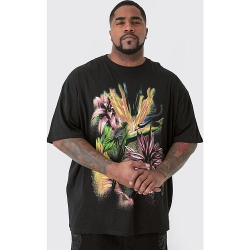 Camiseta Plus Oversize Negra Con Estampado De Flores - boohoo - Modalova