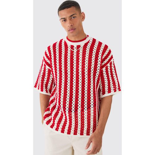 Oversized Open Stitch Stripe Knitted T-Shirt - boohoo - Modalova