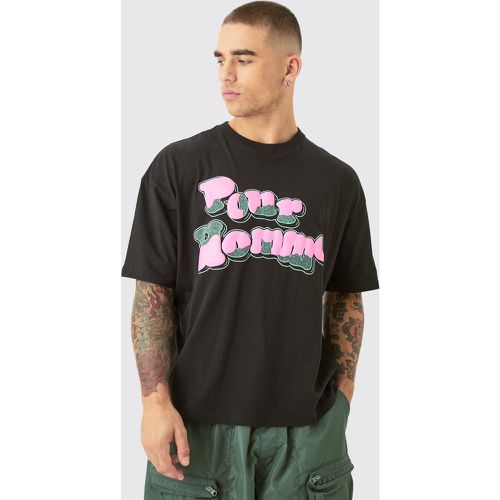 T-shirt squadrata oversize con stampa Homme a caratteri arrotondati - boohoo - Modalova