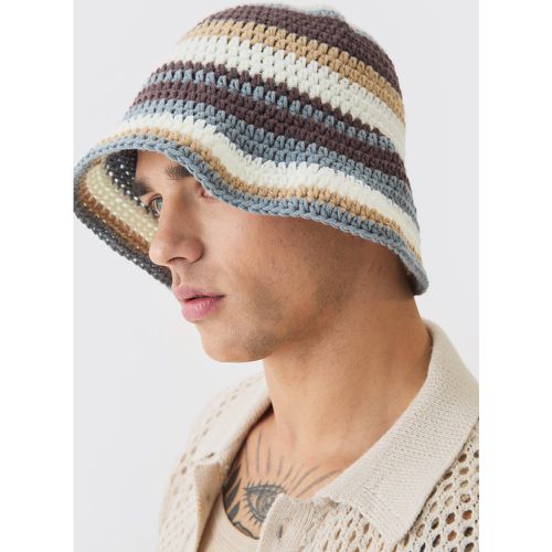 Stripe Crochet Bucket Hat In Stone - boohoo - Modalova