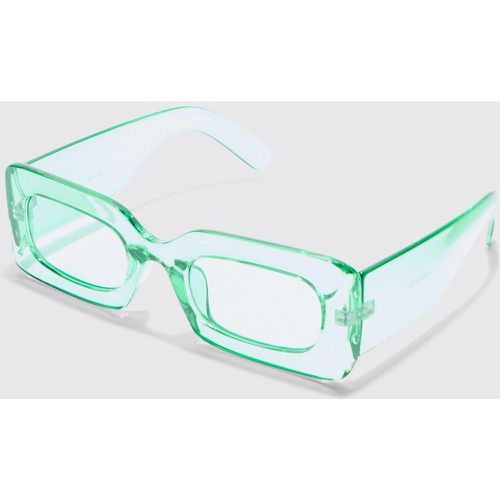 Rectangular Clear Plastic Sunglasses In Green - boohoo - Modalova