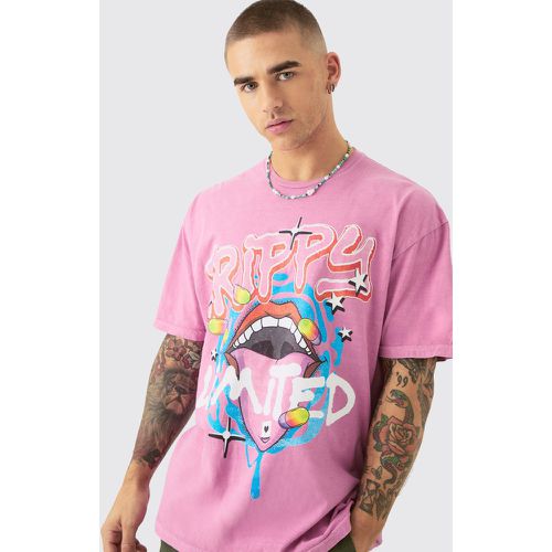 T-shirt oversize con grafica di labbra psichedeliche - boohoo - Modalova